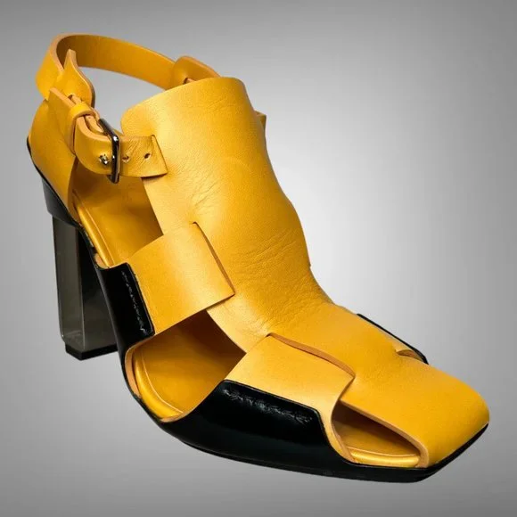 HERMES CALF LEATHER YELLOW MANGO REMIX SANDAL SHOES EU 40 HEELS - Picture 12 of 13